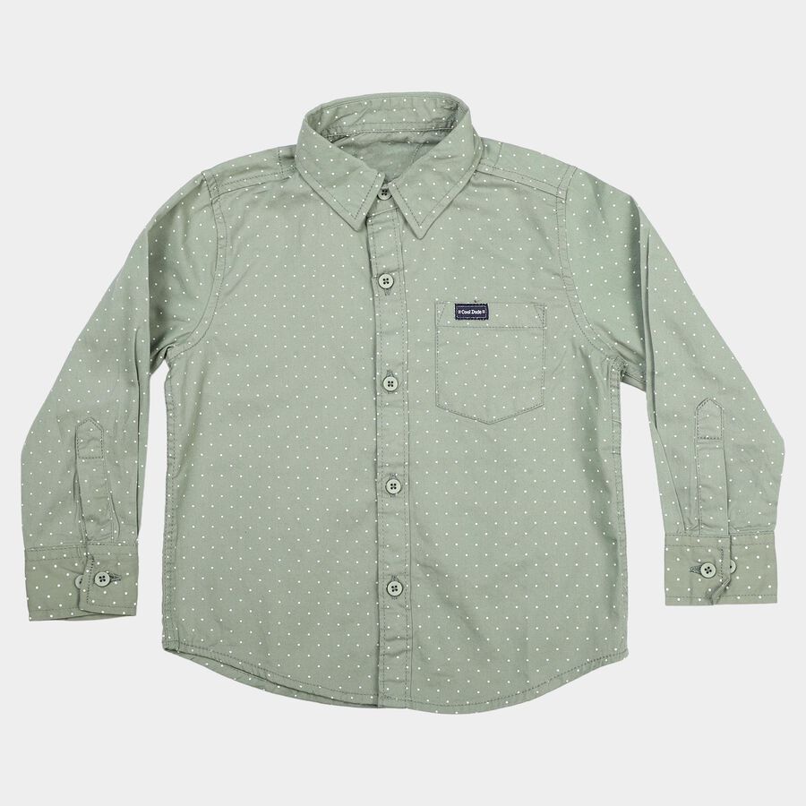 Boys Green Cotton Casual Shirt, Light Green, large
