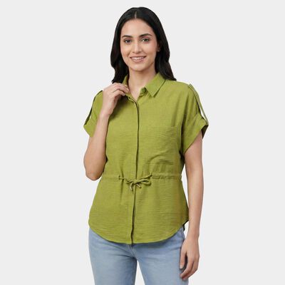 Women's Green Floral Classic Collar Casual Shirt