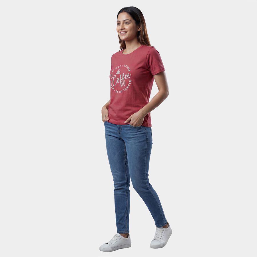 Women's Purple Round Neck Casual T-Shirt, Purple, large