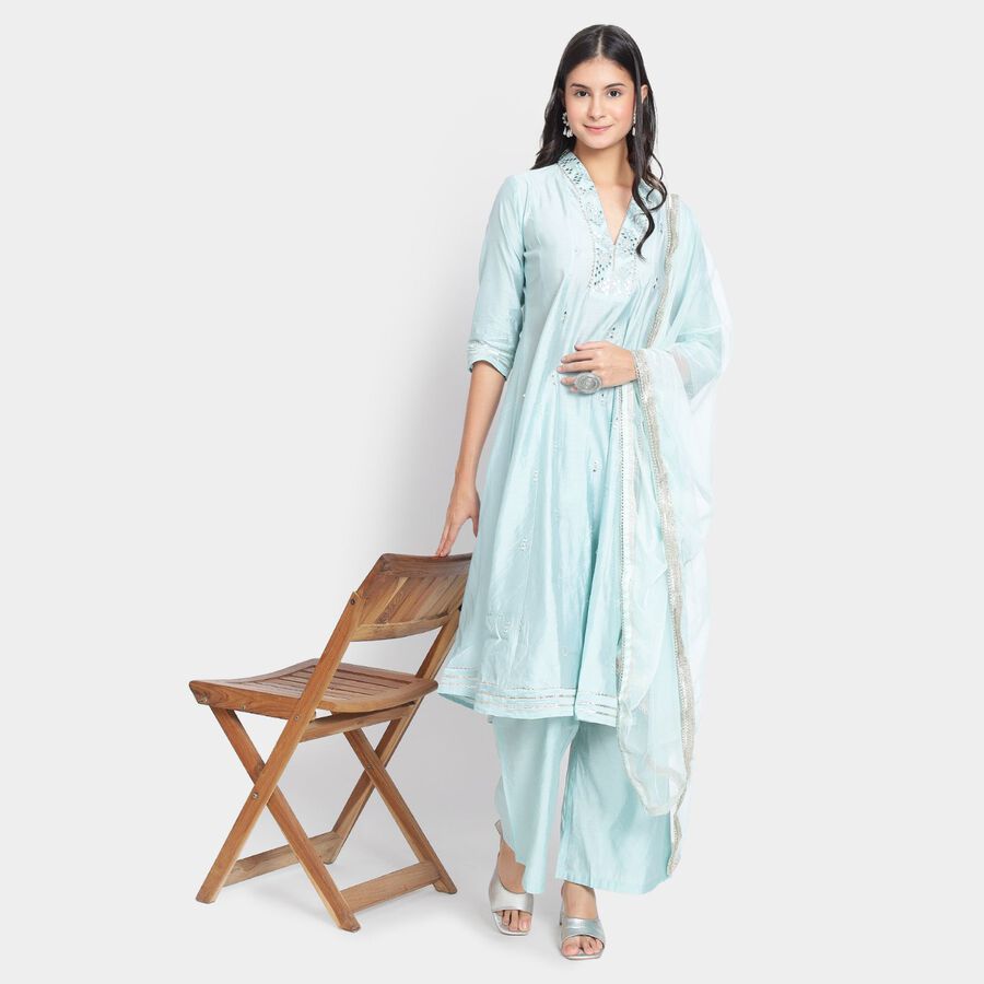 Ladies' Kurta Pyjama Set with Dupatta, हल्का नीला, large image number null