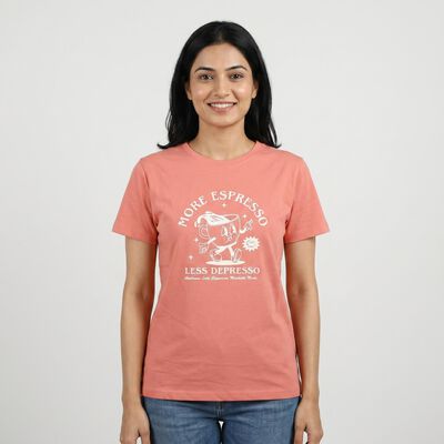 Women Pink Round Neck Casual T-Shirt