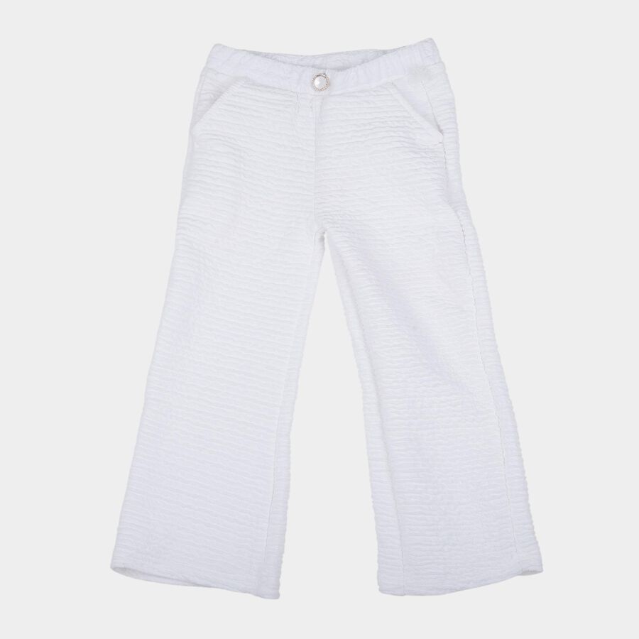 Girls' Off White Elastic Waist Comfortable Trousers, ऑफ व्हाइट, large