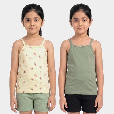 Girls' Green Cotton Round Neck Sleeveless Vest