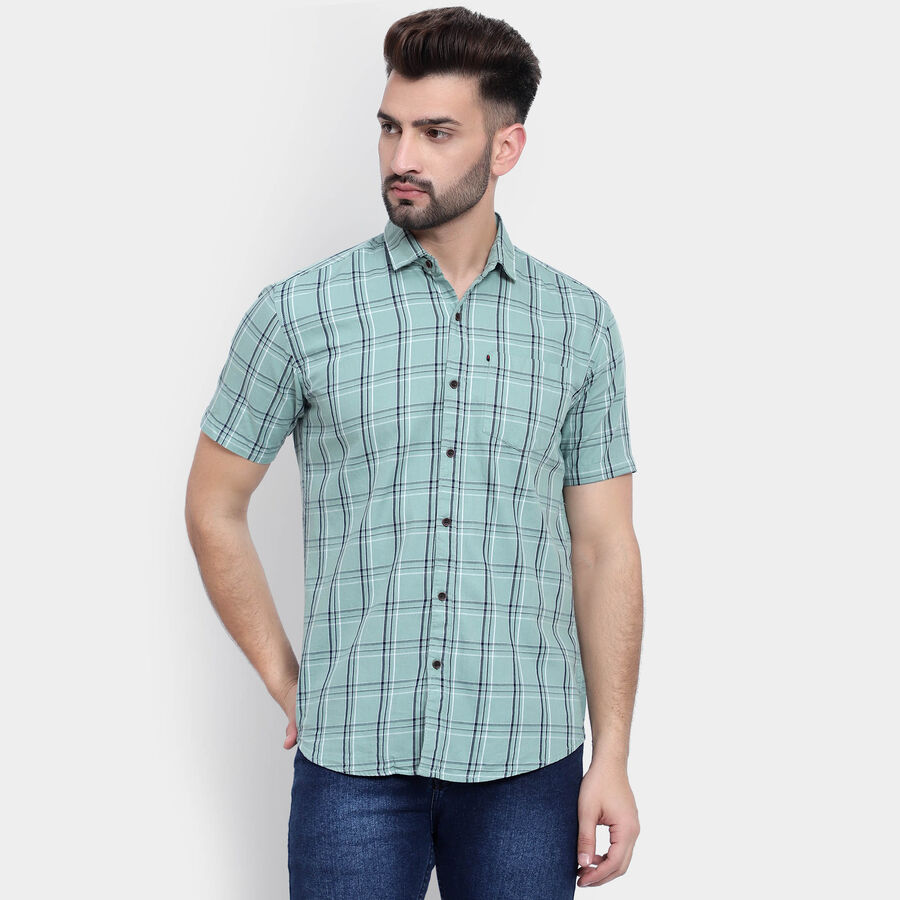 Cotton Checks Casual Shirt, Light Green, large image number null