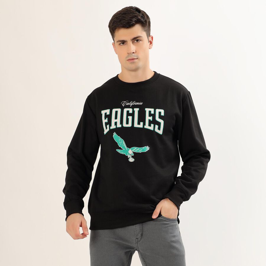 Men's Jet Black Crew Neck Graphic Sweatshirt, Black, large image number null