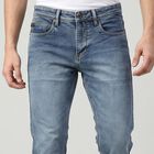 Men's Blue Slim Fit Faded Jeans, गहरा नीला, small