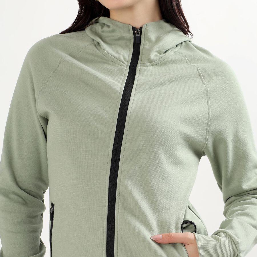 Women's Light Sage Green Hooded Neck Casual Sweatshirt, Light Green, large image number null