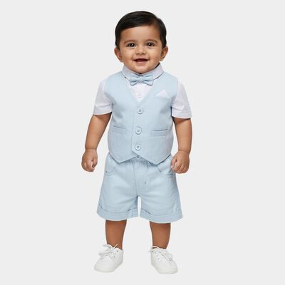 Infants' Light Blue Cotton Collared Formal Baba Suit