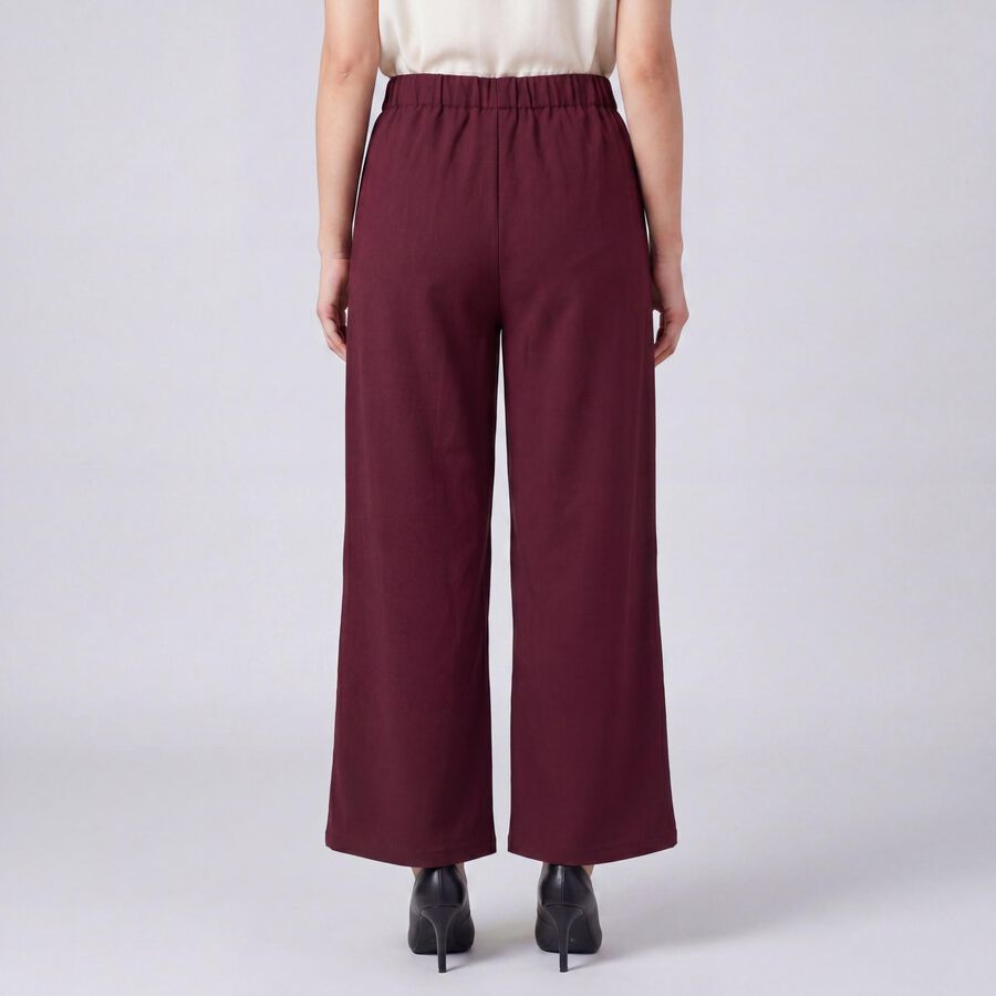 Women's Wine Regular Fit Solid Trousers, वाइन, large
