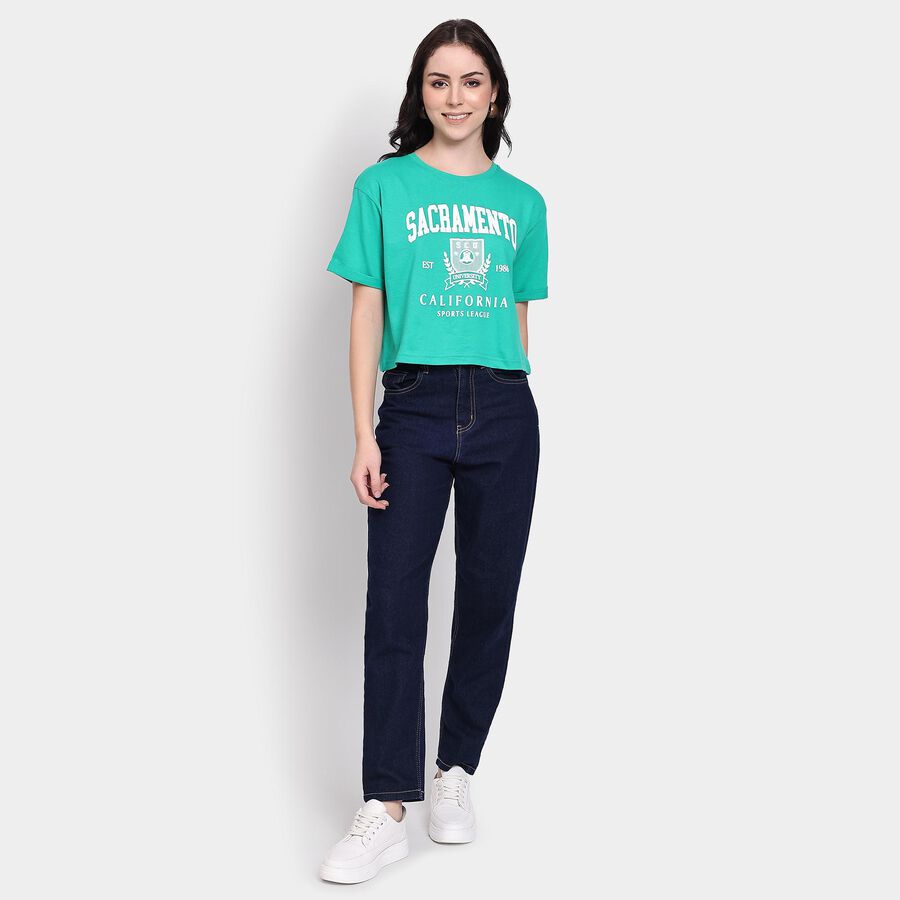 Ladies' 100% Cotton Crop  Top, Dark Green, large