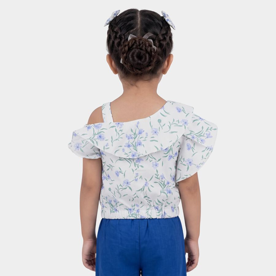 Girls White Off-Shoulder Floral Printed T-Shirt, White, large