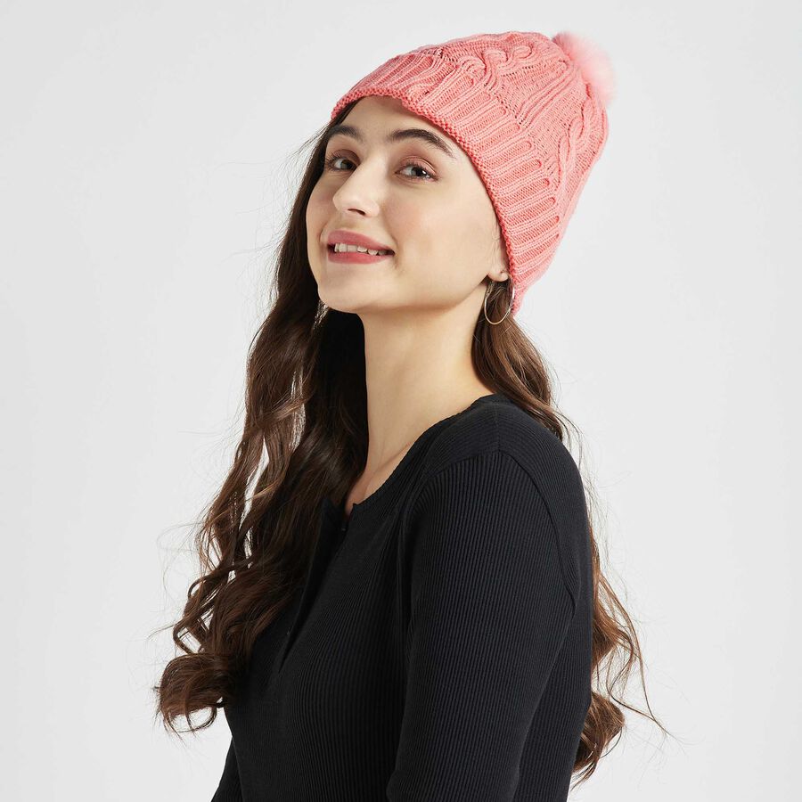 Solid Pom Pom Winter Cap, Pink, large image number null