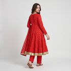 Women's Red Cotton Round Neck Embroidered Anarkali Kurta, Red, small