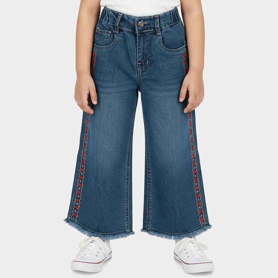 Girls Mid Blue Regular Fit Casual Jeans, Mid Blue, large