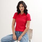 Women's Vibrant Red Polo Neck Ribbed T-Shirt, Fuchsia, small image number null