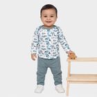 Infants' Light Blue 100% Cotton Round Neck Printed Baba Suit, टील ब्लू, small