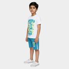 Boys White 100% Cotton Round Neck Skater's Club Graphic Printed Baba Suit, White, small