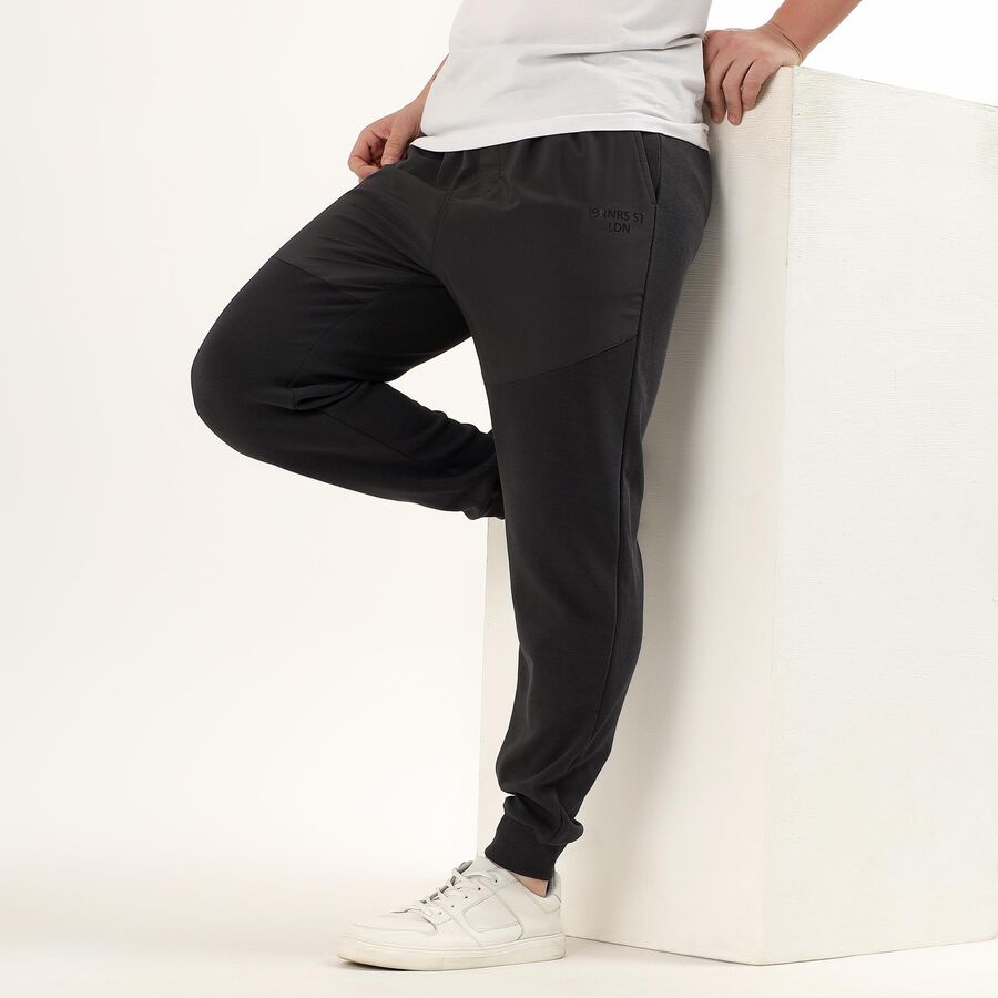 Men's Jet Black Regular Fit Jogger Track Pants, Dark Grey, large image number null