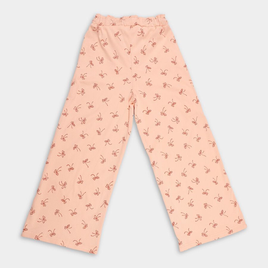 Girls' Soft Peach Bow Print Elastic Waist Pyjama, पीच, large image number null