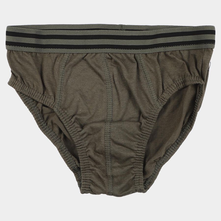 Boys' Olive Green Regular Fit Solid Briefs, ओलिव, large