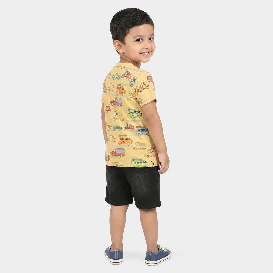 Boys Beige 100% Cotton Round Neck Graphic Print Baba Suit, Beige, large