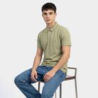 Men Olive Green Cotton Polo Neck Polo T-Shirt, Light Green, small