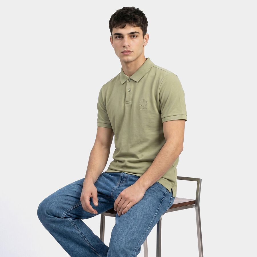 Men Olive Green Cotton Polo Neck Polo T-Shirt, Light Green, large