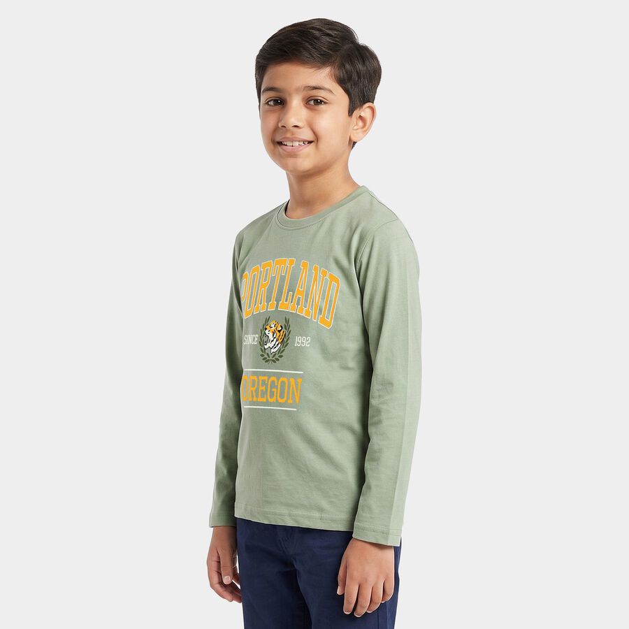 Boys' Green Crew Neck Regular Boys T-Shirt, हल्का हरा, large
