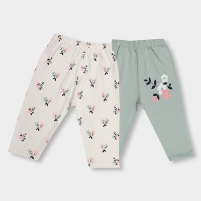Infants' Muted Sage Green And Soft Cream Regular Fit Floral Printed Elastic Waist Pyjama