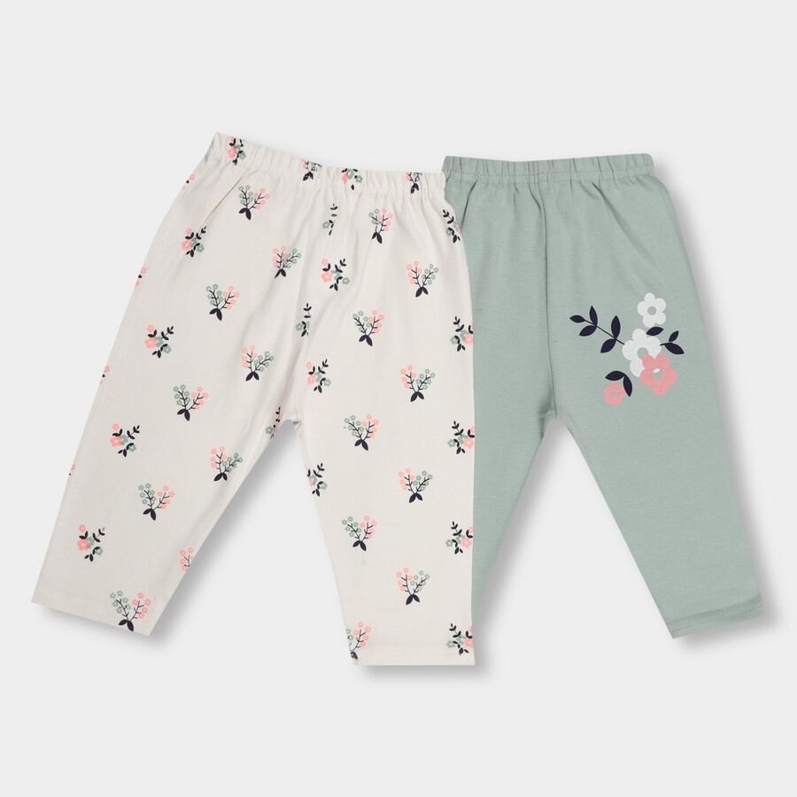 Infants' Muted Sage Green And Soft Cream Regular Fit Floral Printed Elastic Waist Pyjama, Light Green, large image number null