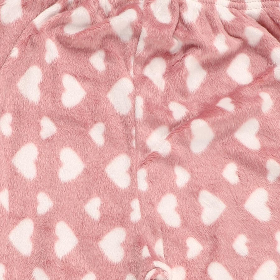 Girls' Muted Pink Heart Printed Winter Pyjama, Light Pink, large image number null