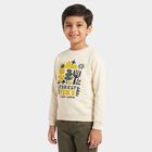 Boys' Beige Crew Neck Graphic Print Sweatshirt, गहरा पीला, small