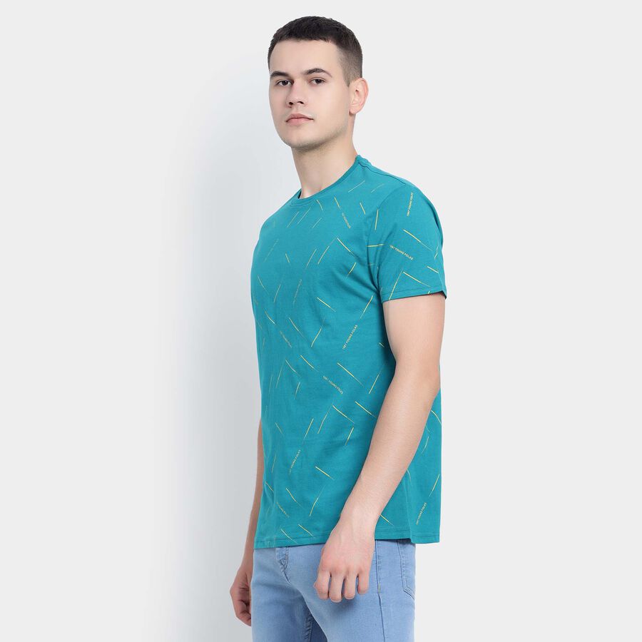 Cotton Round Neck T-Shirt, Teal Blue, large image number null