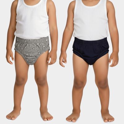 Boys' Grey and Navy Regular Fit Printed and Solid Briefs