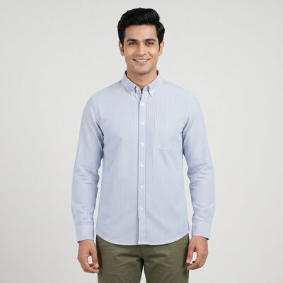 Men Light Blue Cotton Casual Shirt