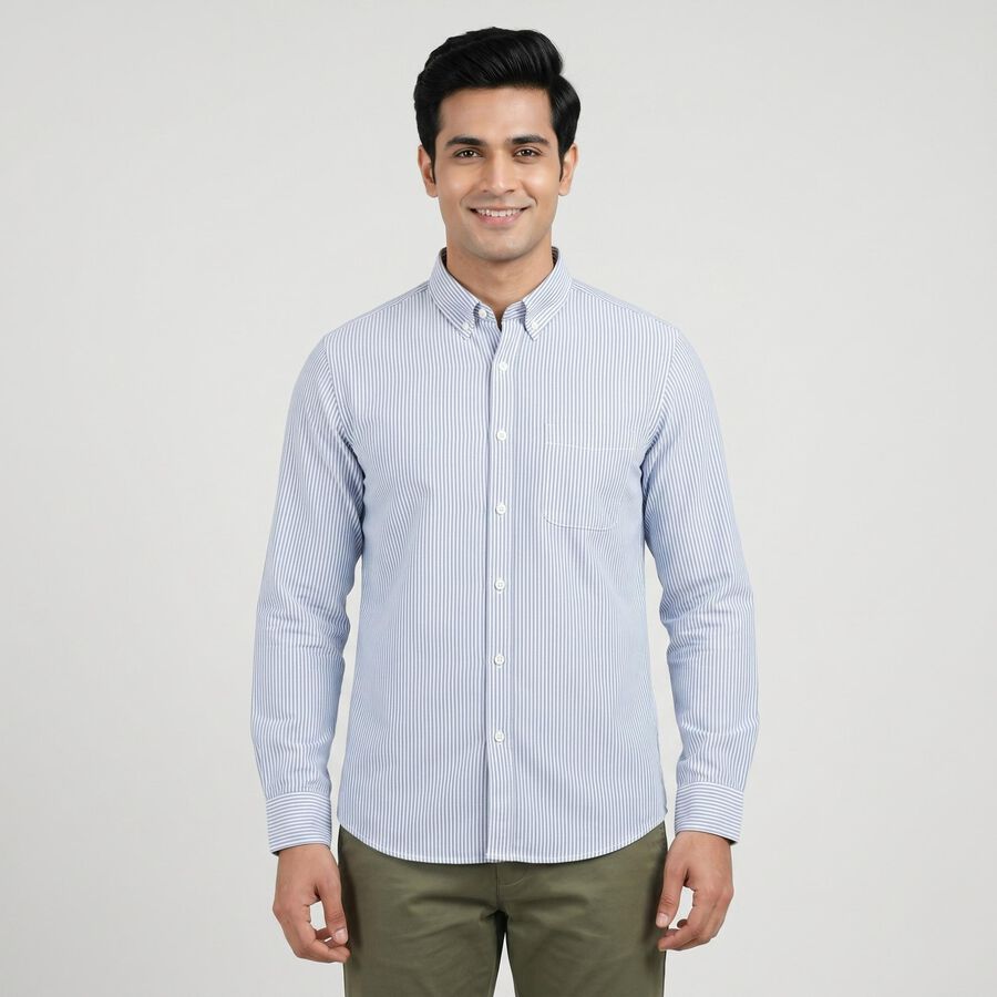 Men Light Blue Cotton Casual Shirt, हल्का नीला, large