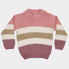 Infants Pastel Pink Crew Neck Striped Pullover, गुलाबी, small image number null