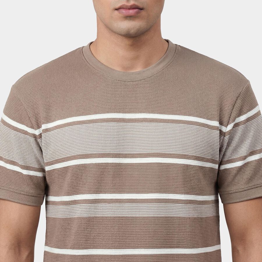 Men's Brown Round Neck Casual T-Shirt, Brown, large