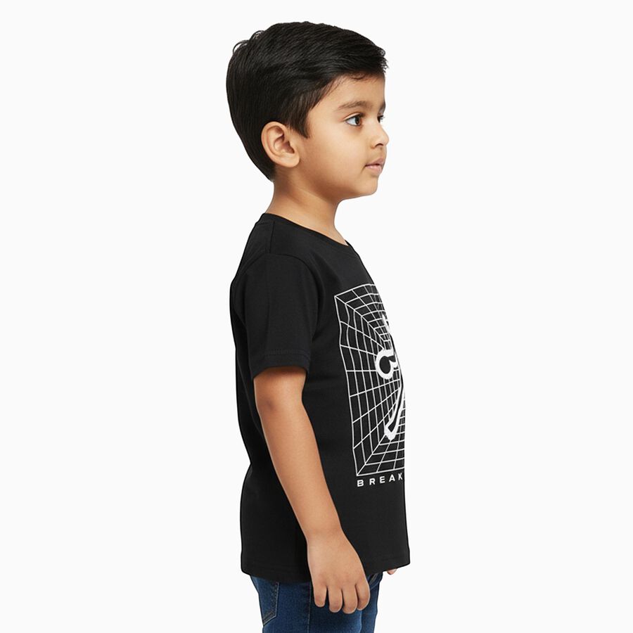 Boys Jet Black Crew Neck Casual T-Shirt, Black, large image number null