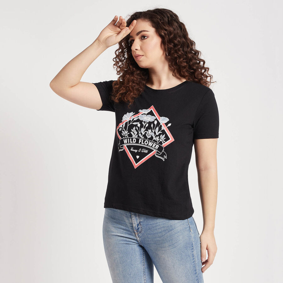 Round Neck T-Shirt, Black, large image number null