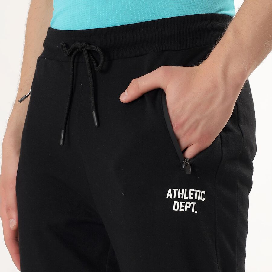 Men's Black Regular Fit Zippered Pocket Track Pants, Black, large