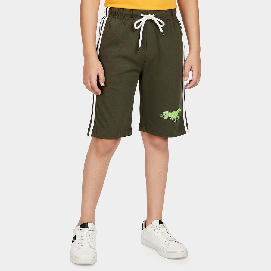Boys' Olive Green Regular Fit Side Stripe Jamaican Shorts, Olive, large