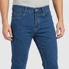 Men's Blue Slim Fit Washed Jeans, मध्यम नीला, small