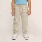 Boys Beige Cotton Elastic Waist Jogger Trousers, Beige, small image number null
