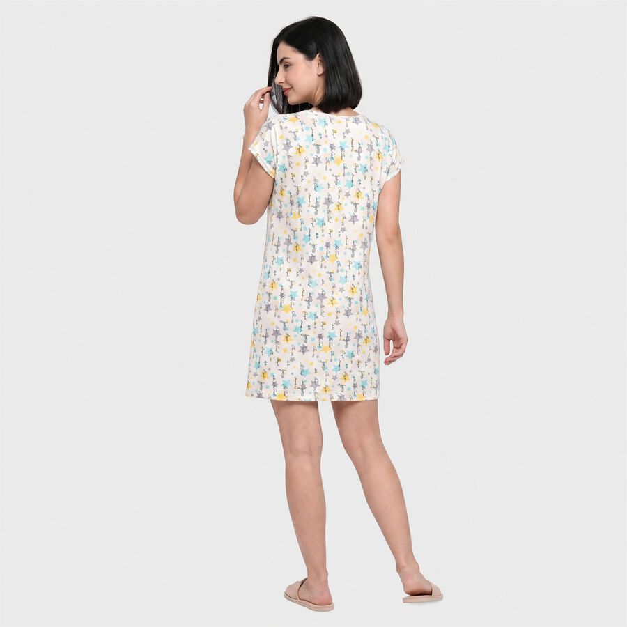 Women's White Round Neck A-Line Nighty, White, large