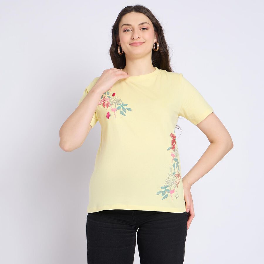 Ladies' 100% Cotton Round Neck T-Shirt , Yellow, large