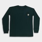 Boys' Dark Green Cotton Crew Neck Casual T-Shirt, गहरा हरा, small image number null