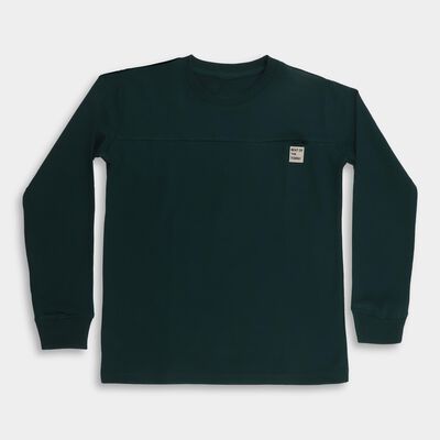 Boys' Dark Green Cotton Crew Neck Casual T-Shirt