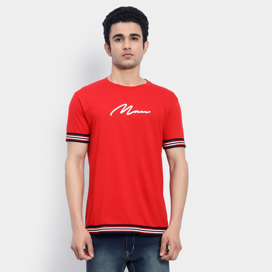 Solid Round Neck T-Shirt, Red, large image number null