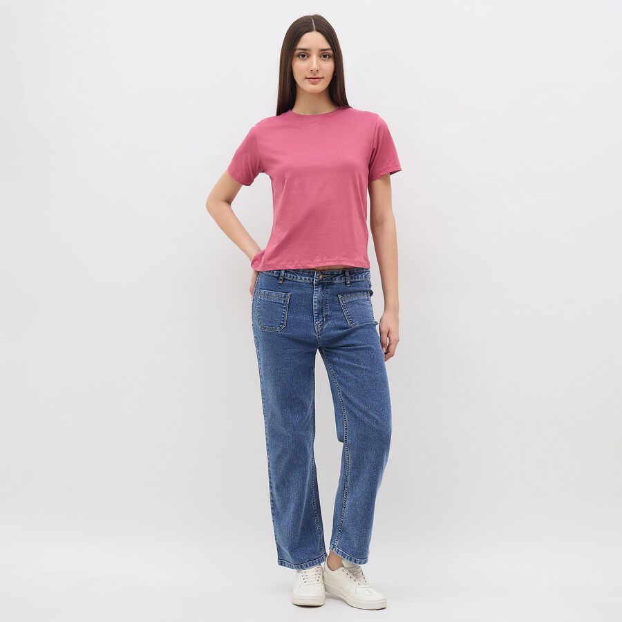 Women's Muted Pink Cotton Round Neck Casual T-Shirt, Purple, large